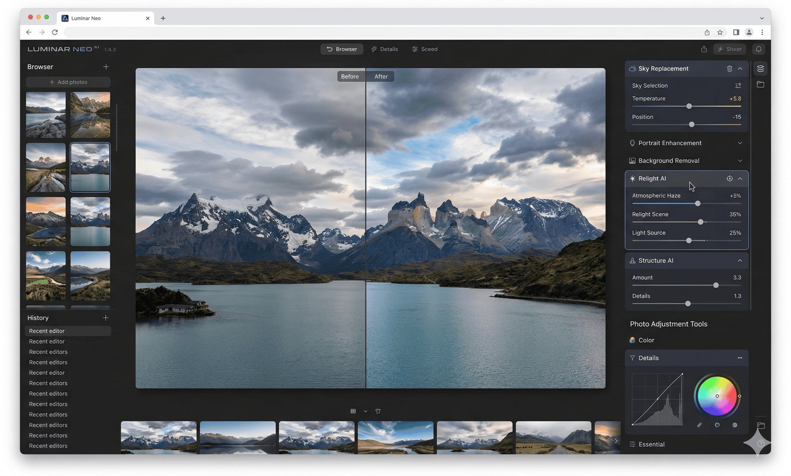 Luminar Neo AI photo editor interface with Skylum Coupon Code 2026 discount